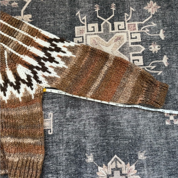 Mango Brown & White Wool Blend Knit Sweater Fair Isle Chunky Outdoorsy Earthy - Picture 11 of 13